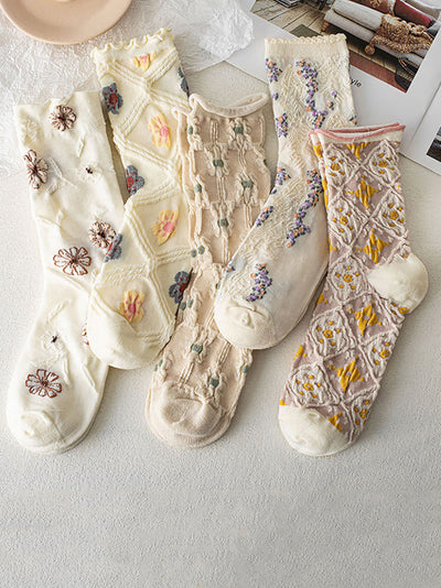 7 Pairs Women Artsy Flower Jacquard Socks