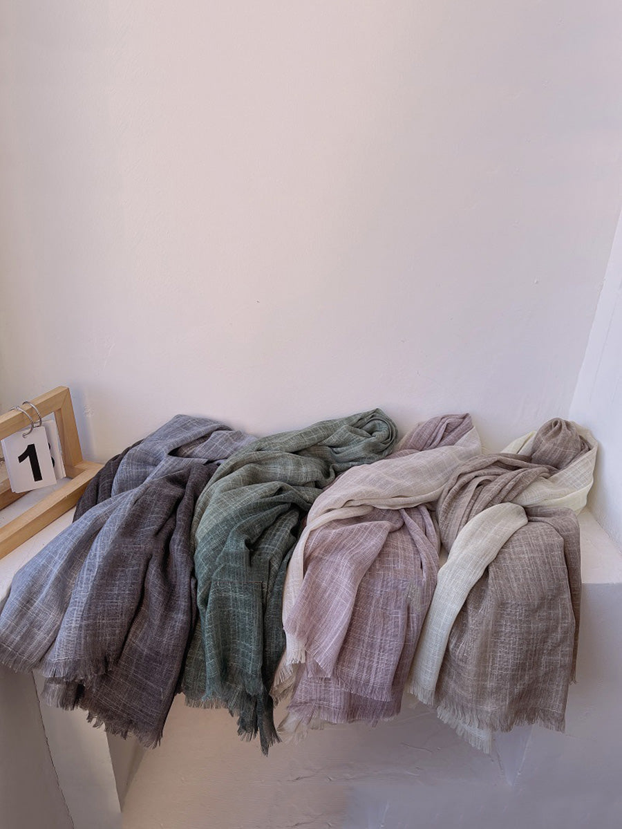 Women Artsy Summer Gradient Color Tassel Shawl Scarf