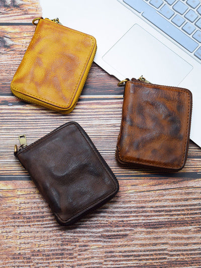 Retro Leather Zipper Multifunction Wallet