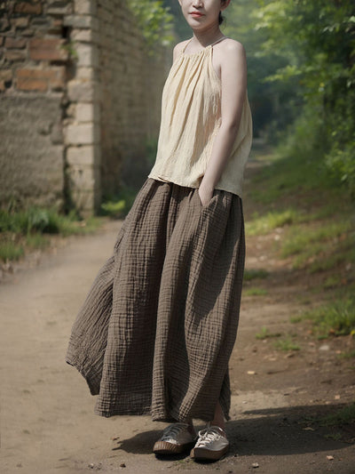 Women Summer Retro Pure Color 100%Cotton Skirt