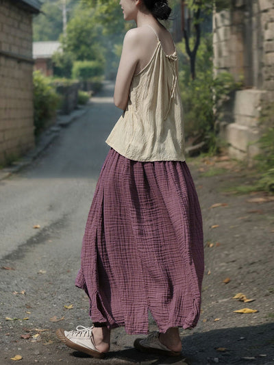 Women Summer Retro Pure Color 100%Cotton Skirt