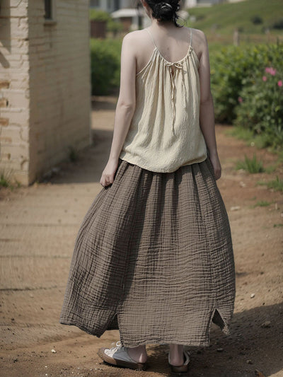 Women Summer Retro Pure Color 100%Cotton Skirt