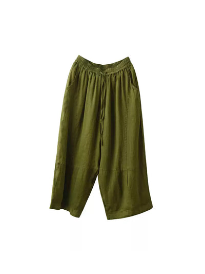 Women Summer Artsy Pure Color 100%Ramie Loose Bloomers