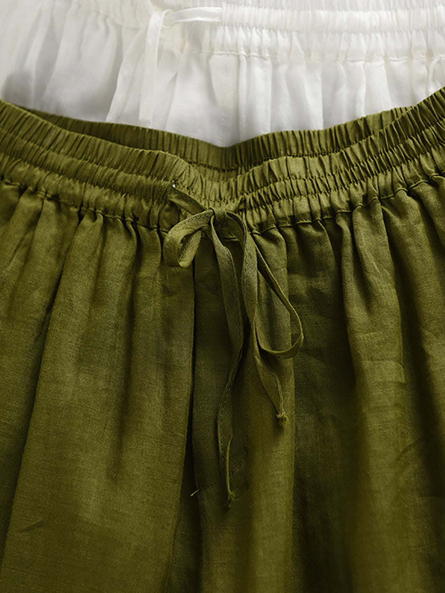 Women Summer Artsy Pure Color 100%Ramie Loose Bloomers