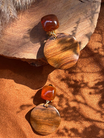 Women Ethnic Wooden Geometric Resin Earrings