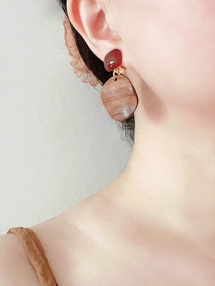 Women Ethnic Wooden Geometric Resin Earrings