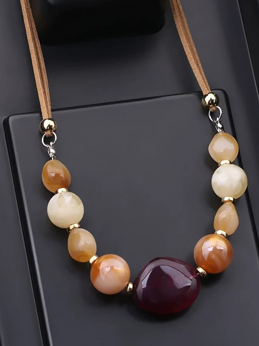 Women Vintage Colorful Stone Pendant Necklace