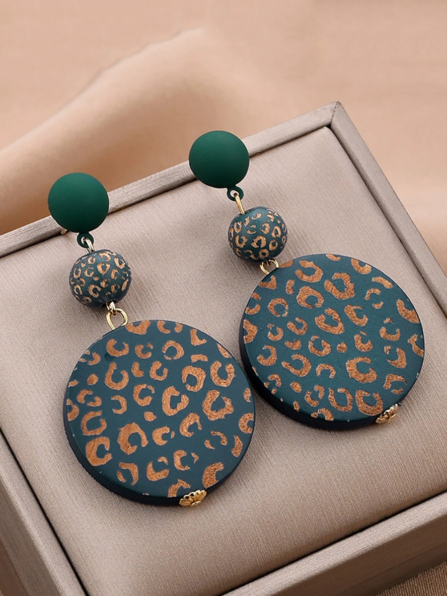Women Vintage Round Wooden S925Sliver Earrings