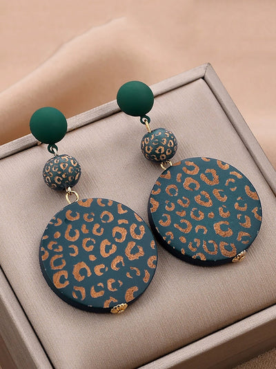 Women Vintage Round Wooden S925Sliver Earrings