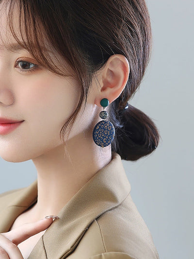 Women Vintage Round Wooden S925Sliver Earrings