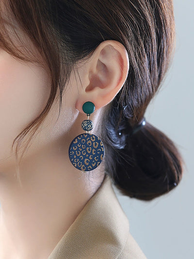 Women Vintage Round Wooden S925Sliver Earrings