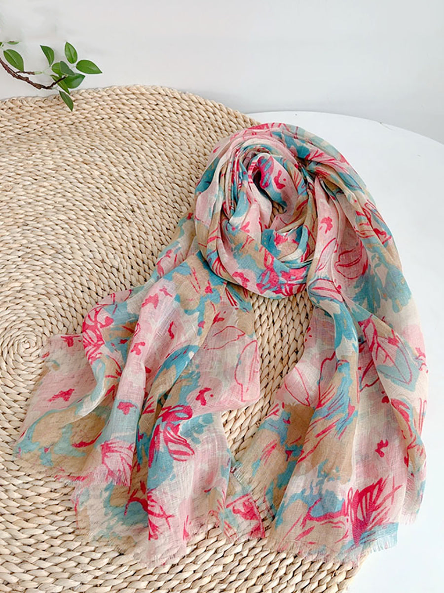 Summer Artsy Floral Thin Shawl Scarf