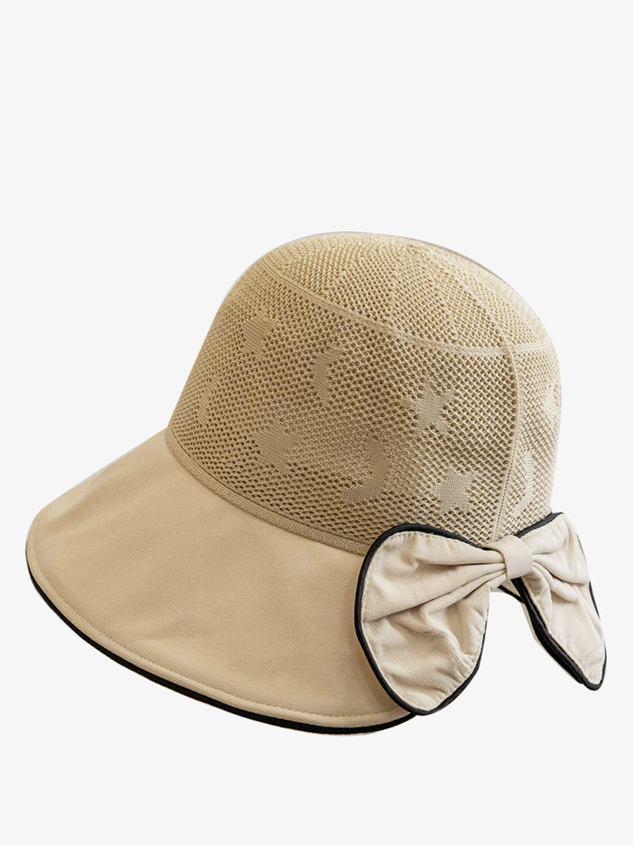 Women Summer Colorblock Bowknot Sunproof Hat