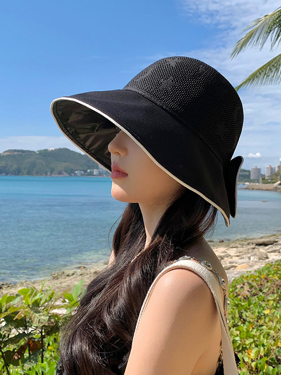 Women Summer Colorblock Bowknot Sunproof Hat