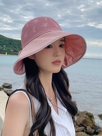 Women Summer Colorblock Bowknot Sunproof Hat