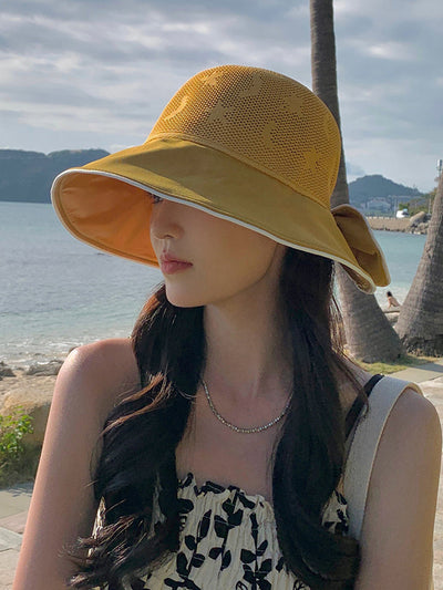 Women Summer Colorblock Bowknot Sunproof Hat