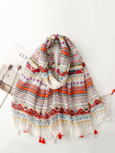 Women Bohemia Geometric Print Tassel Shawl Scarf