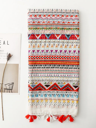 Women Bohemia Geometric Print Tassel Shawl Scarf