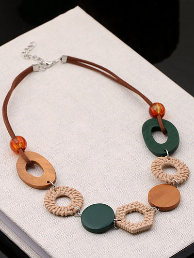 Women Ethnic Geometric Wooden Necklace
