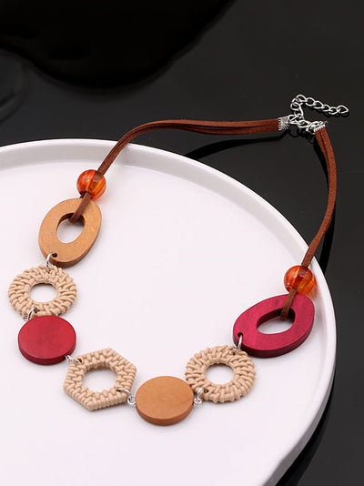 Women Ethnic Geometric Wooden Necklace
