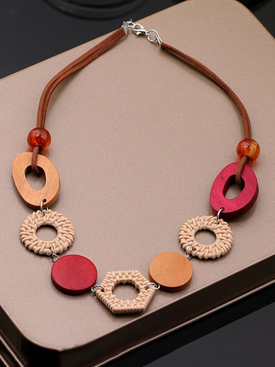 Women Ethnic Geometric Wooden Necklace