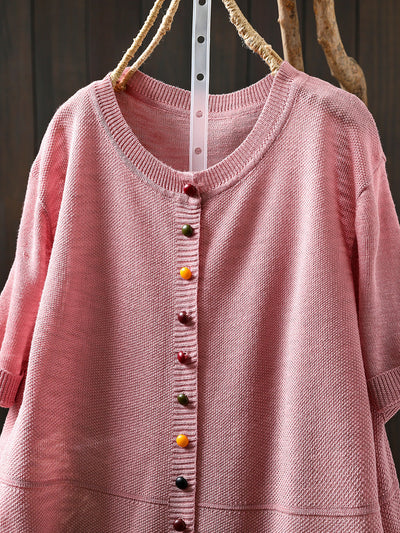 Women Summer Casual Pure Color O-Neck Knitted Shirt