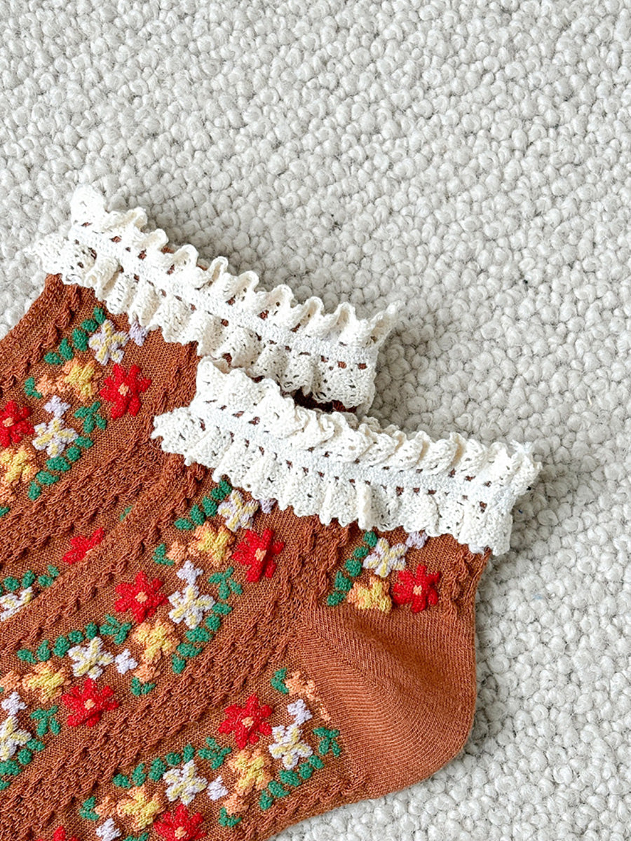 5 Pairs Women Artsy Floral Lace Short Socks