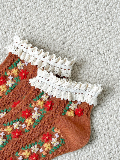 5 Pairs Women Artsy Floral Lace Short Socks