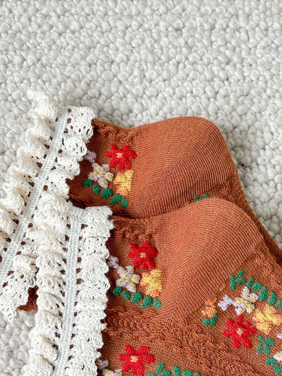 5 Pairs Women Artsy Floral Lace Short Socks