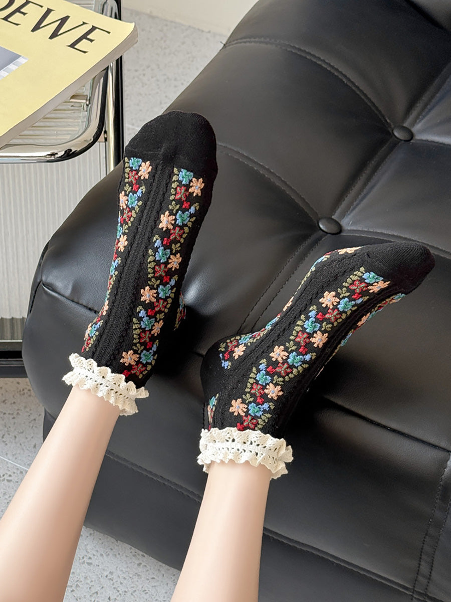 5 Pairs Women Artsy Floral Lace Short Socks