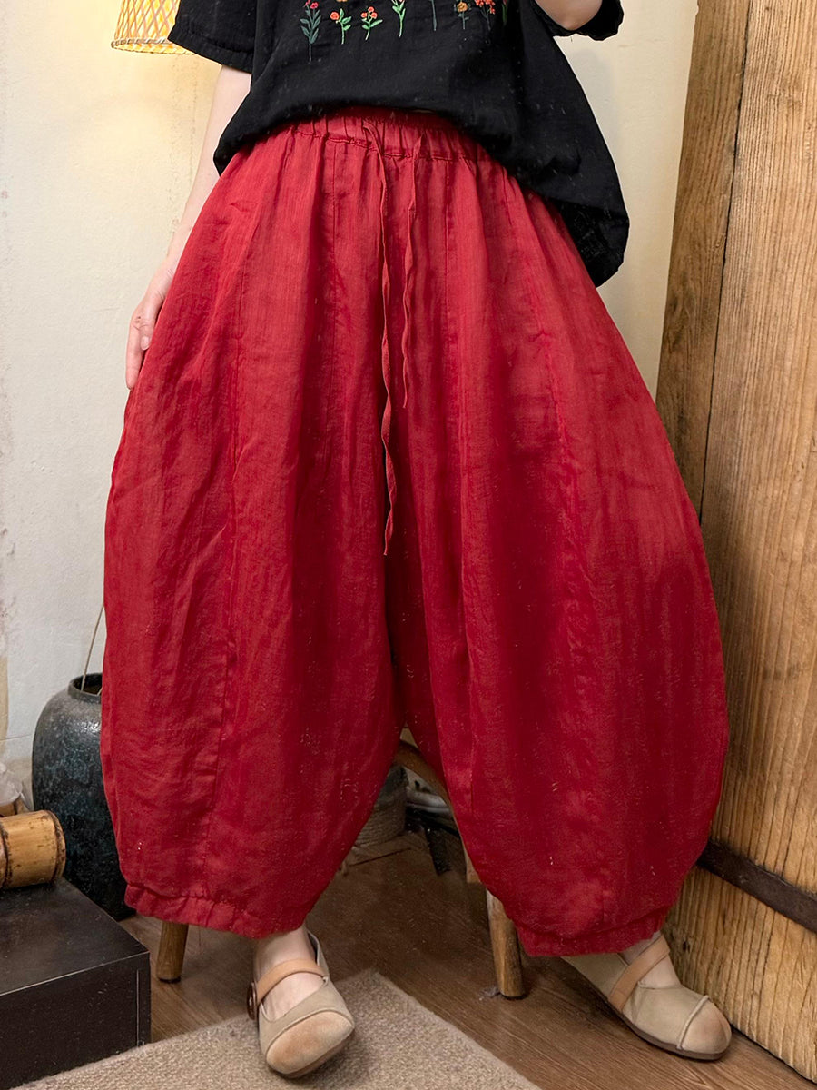 Women Summer Casual Pure Color Ramie Harem Pants