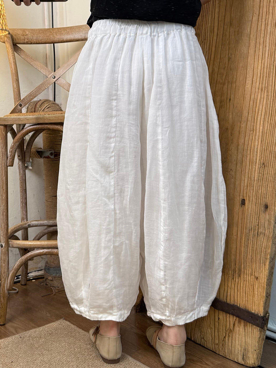 Women Summer Casual Pure Color Ramie Harem Pants