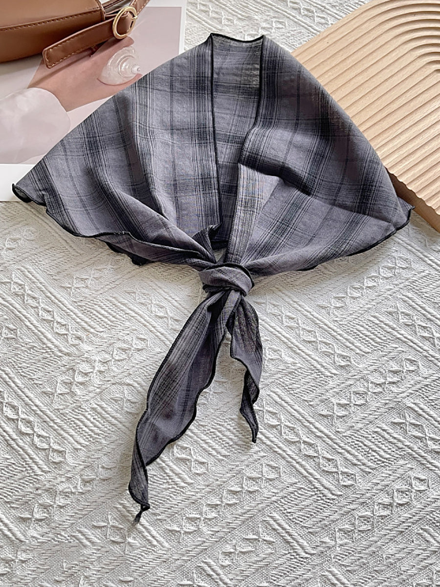 Women Vintage Plaid Triangle Scarf