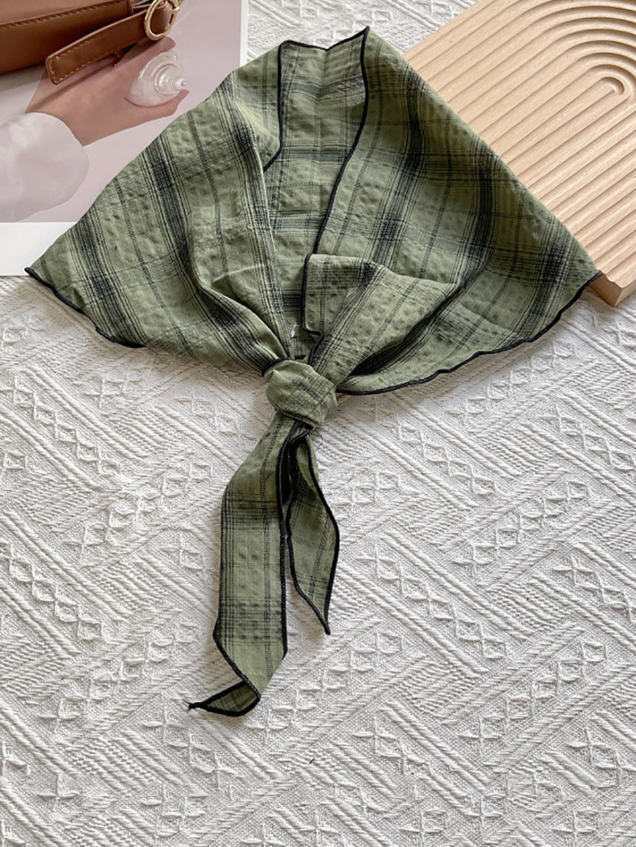 Women Vintage Plaid Triangle Scarf