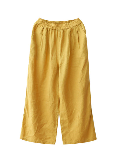 Women Summer Pure Color 100%Linen Straight Pants