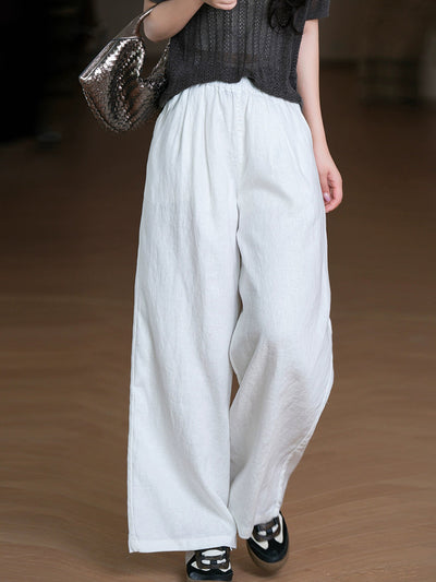 Women Summer Pure Color 100%Linen Straight Pants