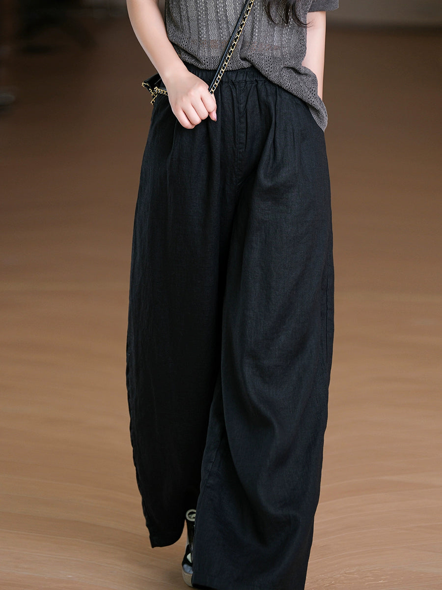 Women Summer Pure Color 100%Linen Straight Pants