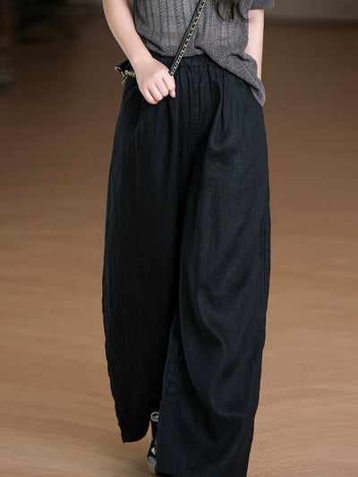 Women Summer Pure Color 100%Linen Straight Pants