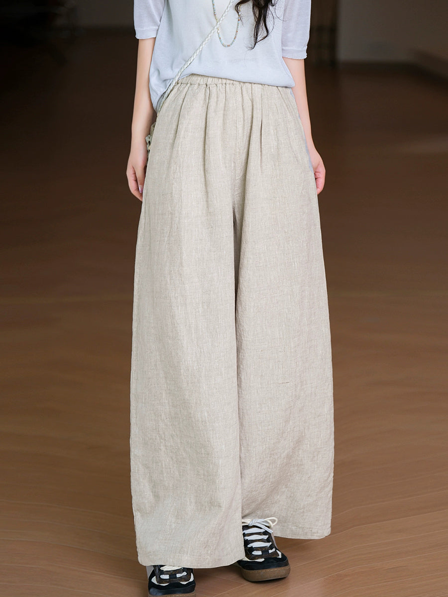 Women Summer Pure Color 100%Linen Straight Pants