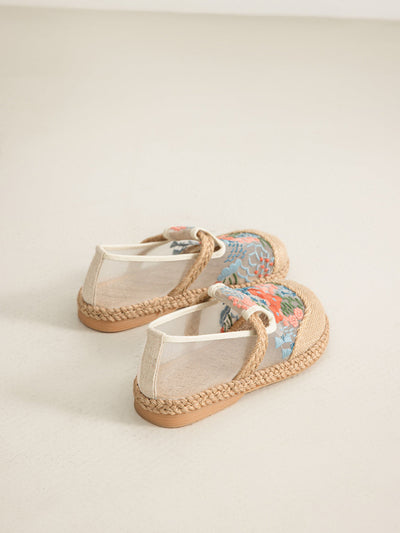 Women Summer Ethnic Flower Embroidery Linen Shoes