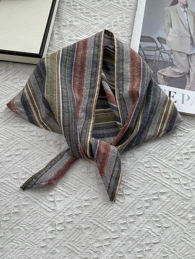 Women Vintage Stripe 100%Cotton Triangle Scarf