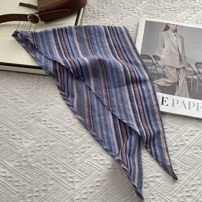 Women Vintage Stripe 100%Cotton Triangle Scarf