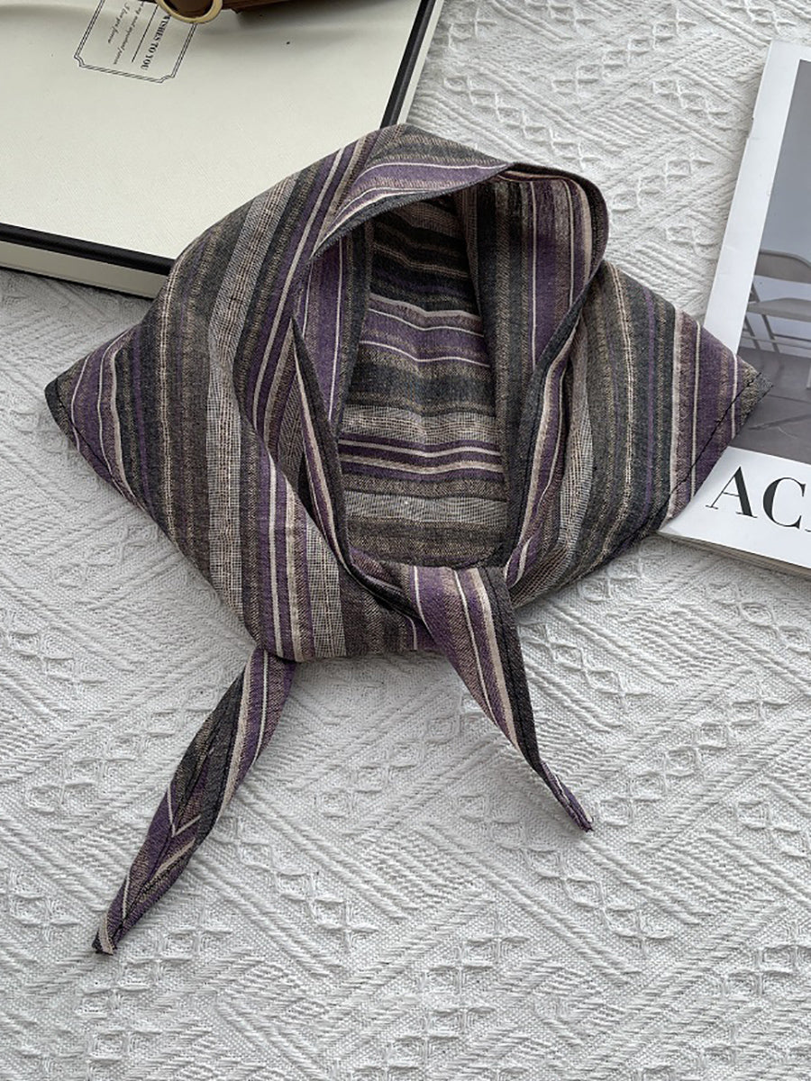 Women Vintage Stripe 100%Cotton Triangle Scarf