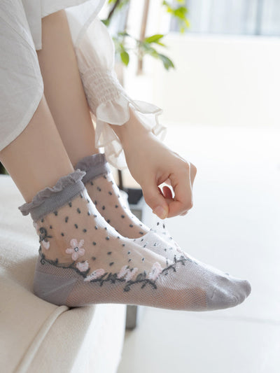 3 Pairs Women Artsy Flower Jacquard Lace Socks