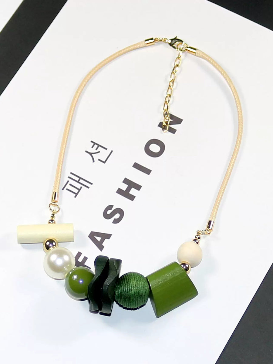 Women Artsy Wooden Geometric Pandent Necklace