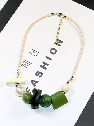 Women Artsy Wooden Geometric Pandent Necklace