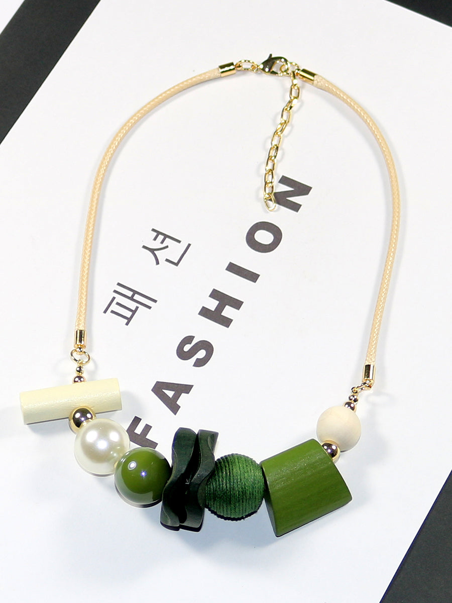 Women Artsy Wooden Geometric Pandent Necklace