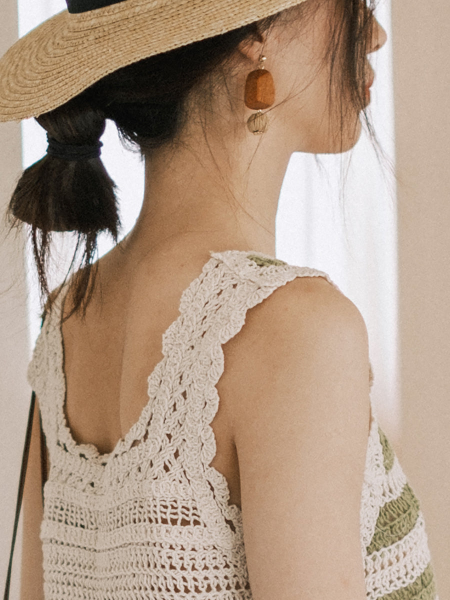 Women Bohemia Wooden Straw Weave Ball Earrings