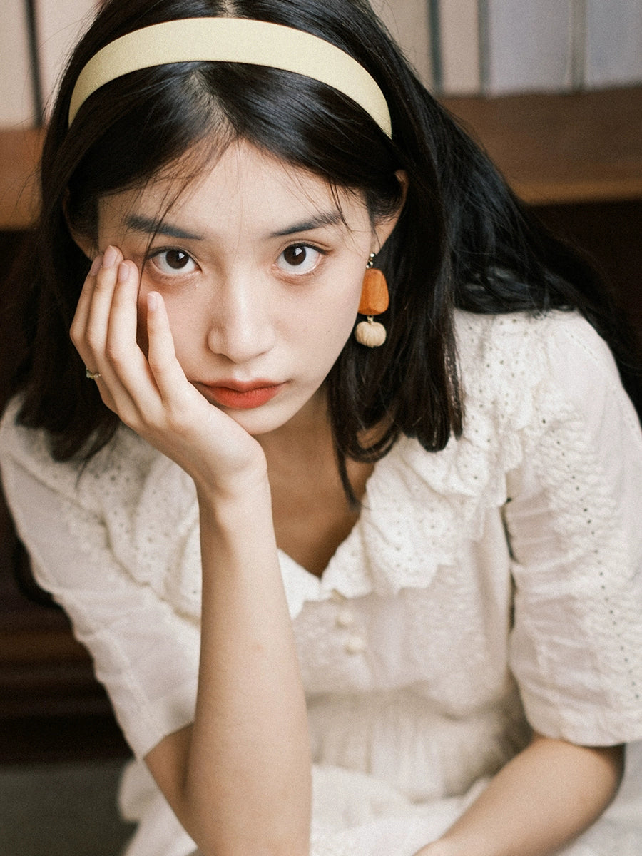 Women Bohemia Wooden Straw Weave Ball Earrings