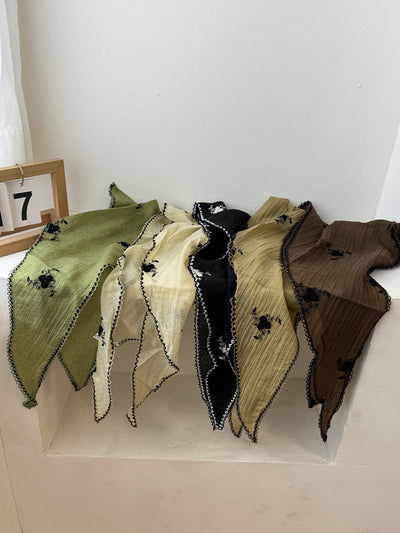 Women Artsy Flower Embroidery Triangle Scarf